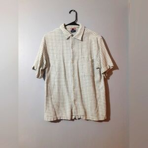 Free People Cream and Brown Checked Short Sleeve Button-Down Shirt